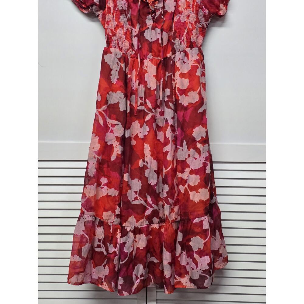 Torrid Dress Women's Size 0X Vibrant Color Midi Cotton Clip Dot Lace Up Smocked - Picture 3 of 7